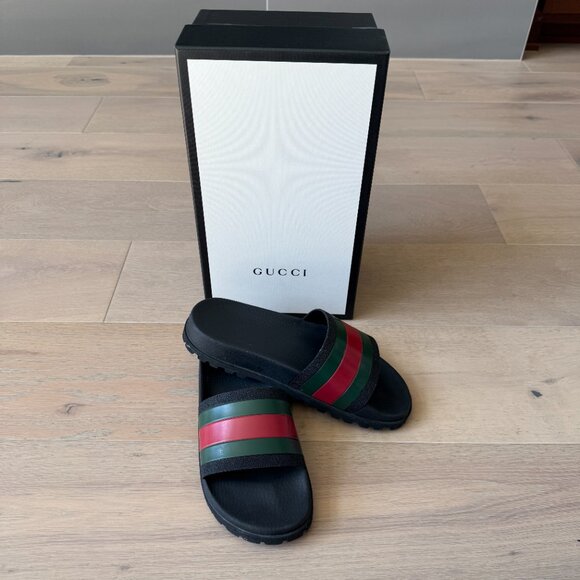 Gucci Men's Web Slide Sandal Size 43/us 10 - Picture 2 of 11